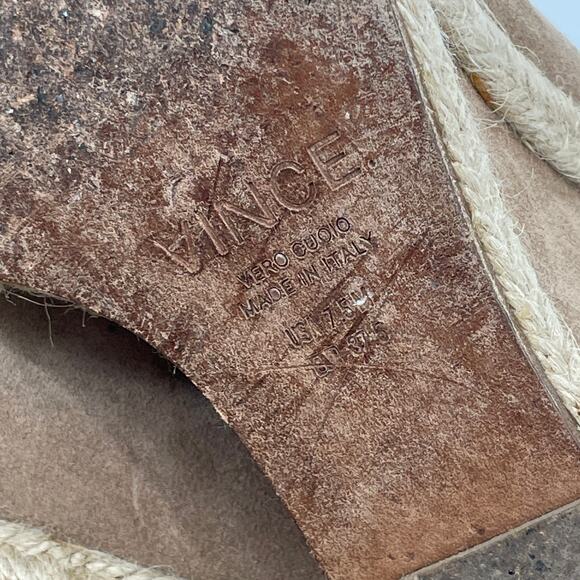VINCE Evangeline Wedges Open Toe Booties SZ 7.5 Tan Suede Espadrille Sandals - Picture 7 of 8